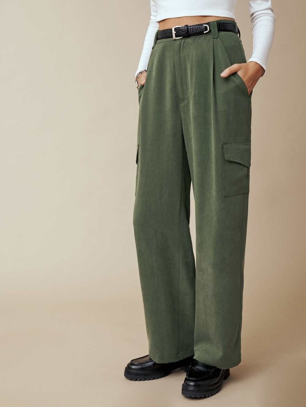 NWOT Reformation Jackson Straight Leg Cargo Pants Fern Green Tencel Sz 12